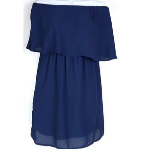 Coveted Womens Dress Size M Navy Off Shoulder Strapless Chiffon Lined